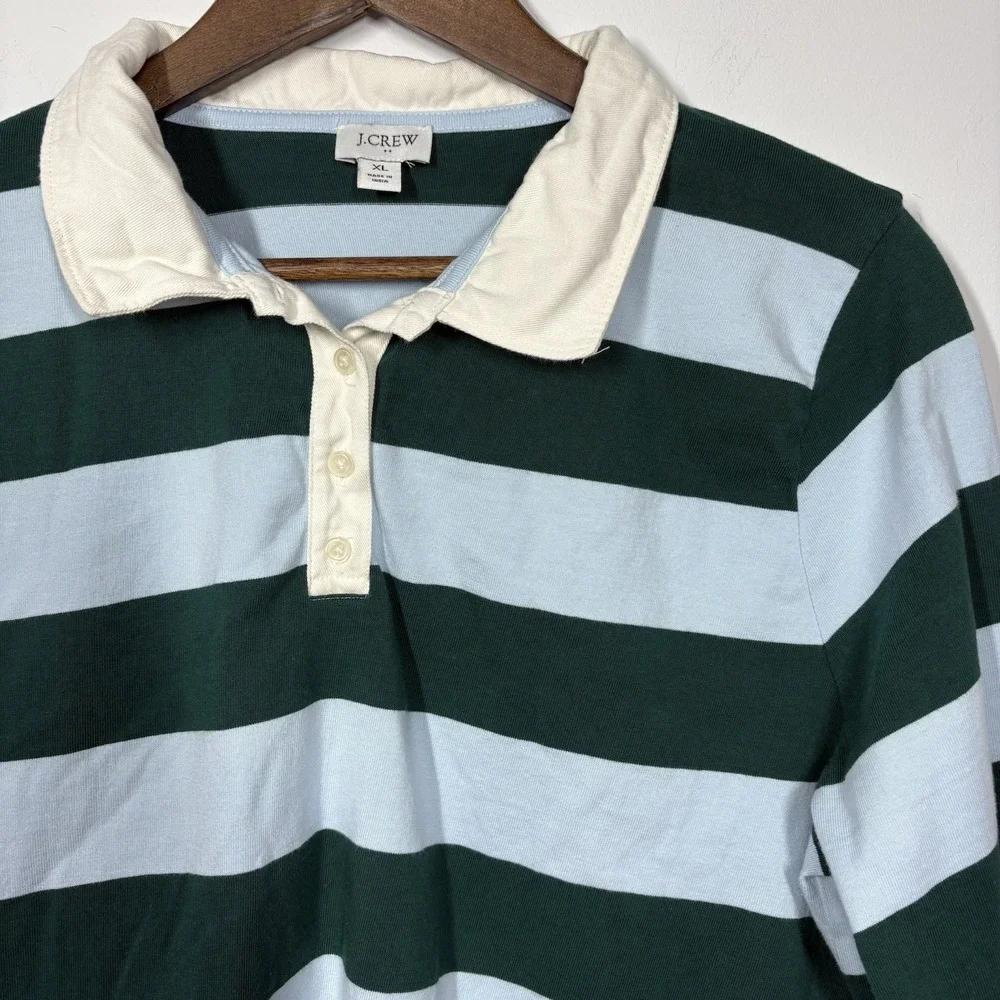 J Crew Womens Rugby Polo Shirt Size XL Blue Green Cotton Academia Classic Preppy - Picture 2 of 7